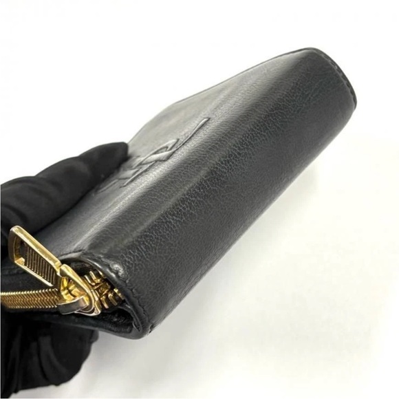 Yves Saint Laurent Black Leather Wallet with Gold Zipper - Picture 9 of 11